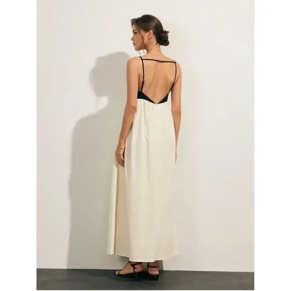 NWT Women's Commense Open Back Contrast Pocket Long Dress Sz L - Picture 2 of 3